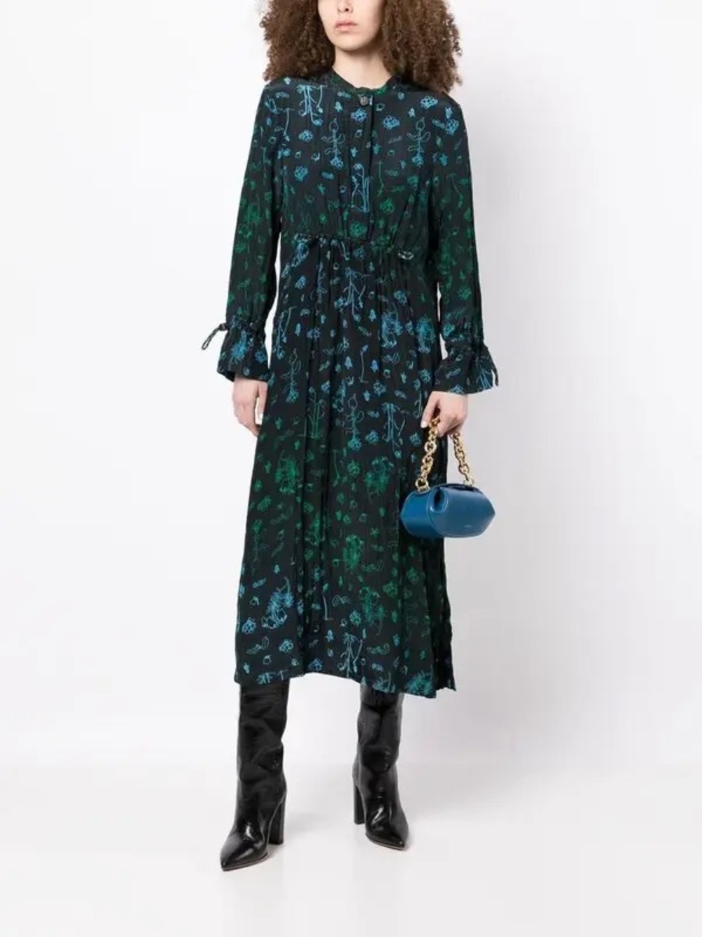 Baum Und Pferdgarten Arley Floral Print Midi Dress Size Small Black Green Blue